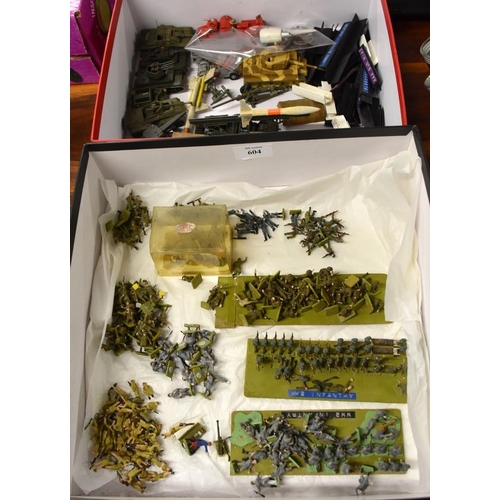 604 - 2 Boxes Model Soldiers, Tanks etc