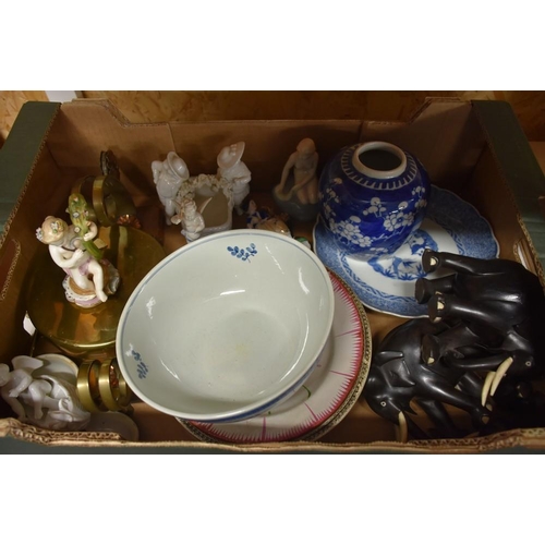 663 - Box - Pottery, Porcelain, Brass Gong etc.