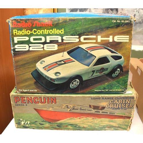 664 - Vintage Penguin Cabin Cruiser & Remote Control Porsche in Original Box