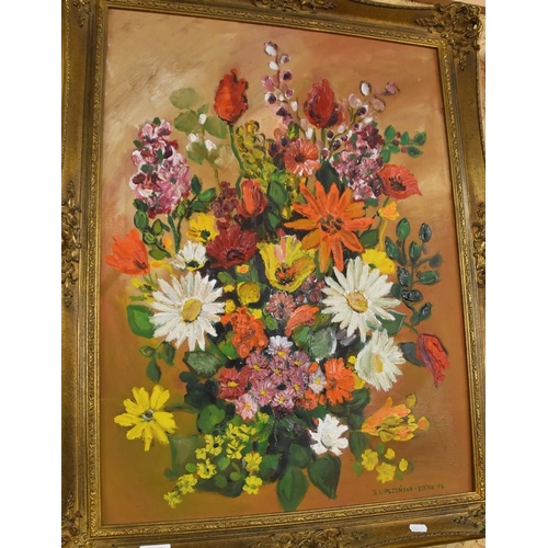 673 - 1970's Gilt Framed Oil Painting - Floral Still Life - Signed