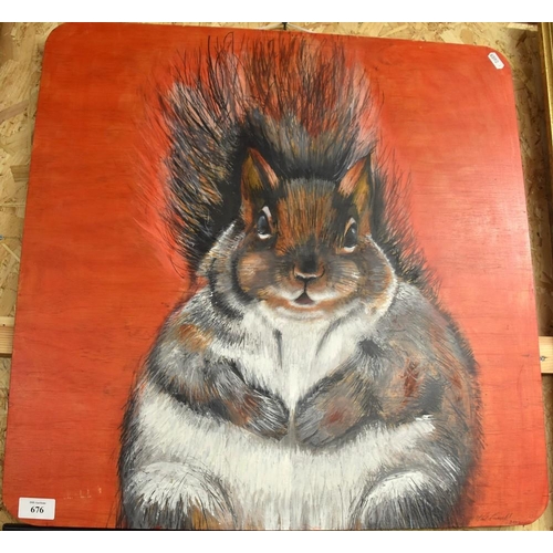 676 - Oil on Board 'Squirrel' Signed Nat Russell