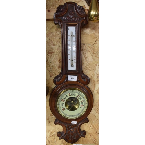 696 - Carved Oak Barometer