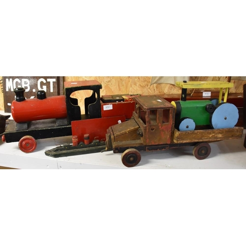 721 - Vintage Wooden Train, Tractor, Van & Boat