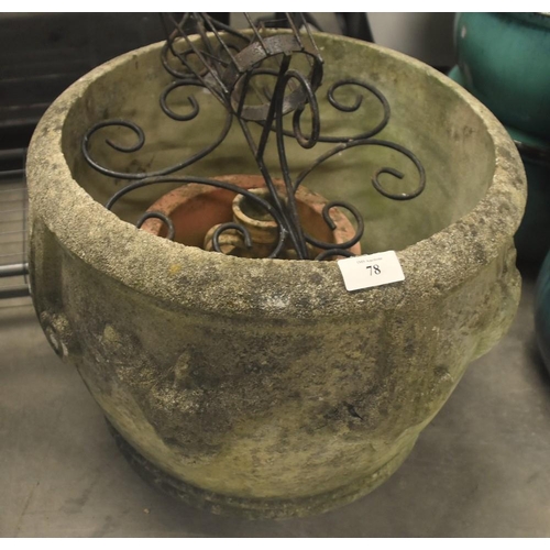 78 - Cast Iron Planter with Assorted Pots & Planters