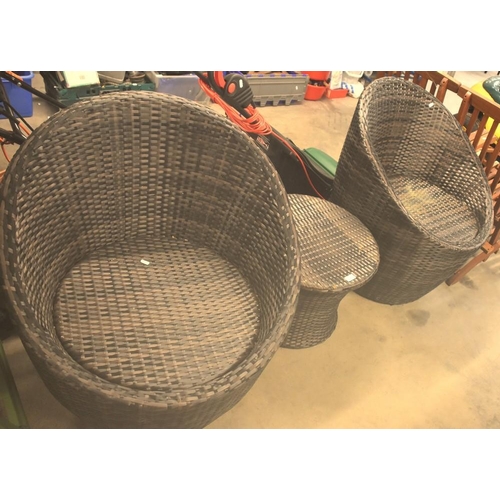 91 - Pair of Woven Garden Chairs with Matching Table