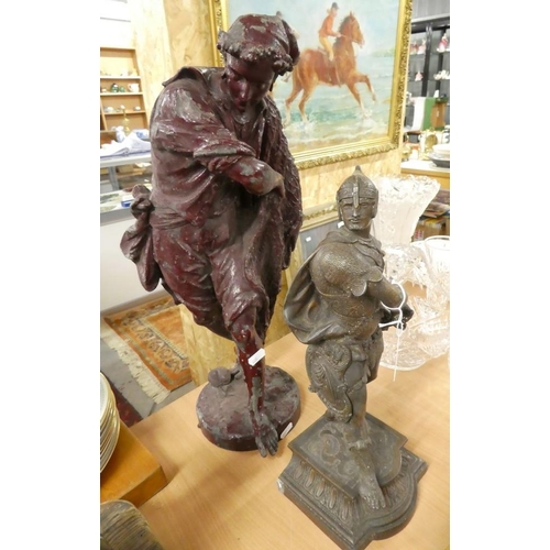 1451 - Large Spelter Figure of a Fisherman (53cm Tall) and a Spelter Warrior A/F