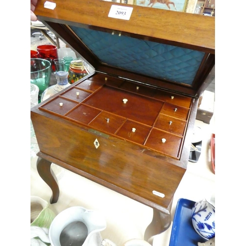 2093 - Victorian Mahogany Work Box with Fitted Interior on Four Legs