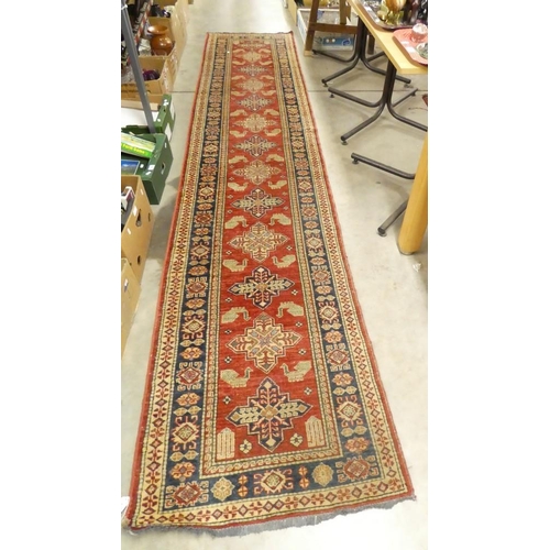 2517 - Fringed and Bordered Wool Runner. Measures Approx. 370x74cm