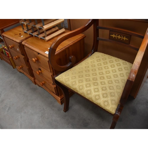 3539 - Pair Pine 3 Drawer Bedsides & Sabre Leg Chair