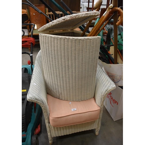 3562 - Wicker Chair, Linen Box & Walking Sticks