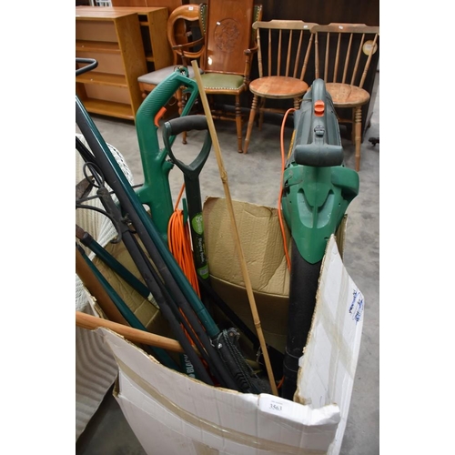 3563 - Garden Vac, Strimmer, Chainsaw & Assorted Hand Tools