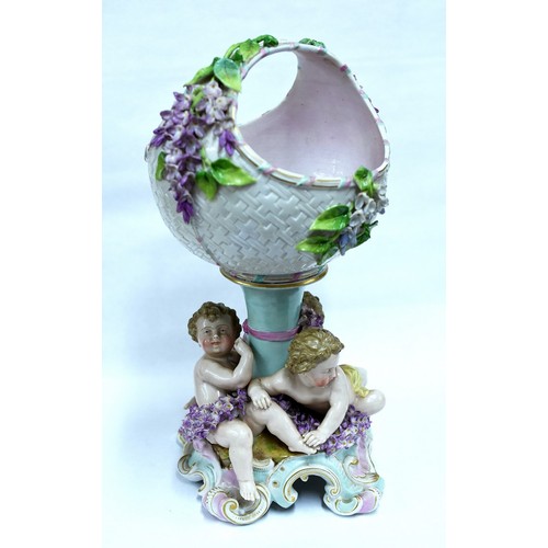 1005 - Continental Porcelain Table Centre Piece Decorated with Cherubs & Flowers