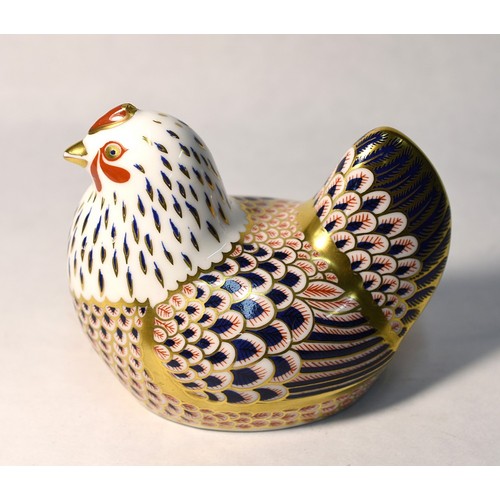 1225 - Two Royal Crown Derby Porcelain Figural Paperweights - Duck & Rooster (Duck has Silver Stopper/Roost... 