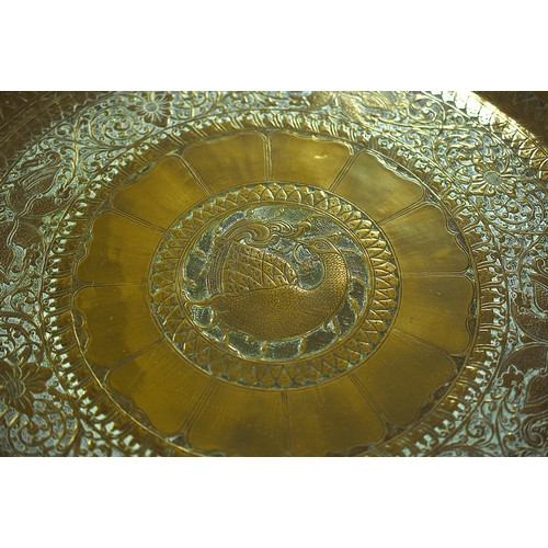 1369 - Large Indian Embossed Brass Table Top - 61cm Diameter