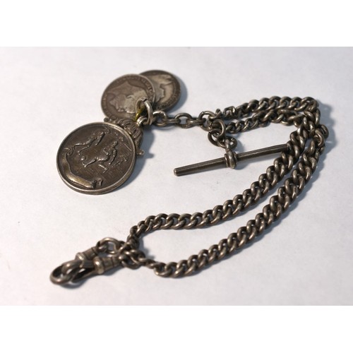 2350 - U.S. Half Dollar Pendant, Silver Fob Chain with Attached Silver Coins and Medallion.