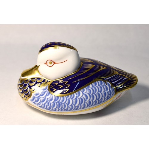 1225 - Two Royal Crown Derby Porcelain Figural Paperweights - Duck & Rooster (Duck has Silver Stopper/Roost... 