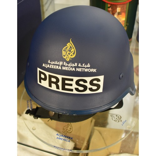 2007 - Aljazeera Media Network M-88 Style Kevlar Press  Helmet on Presentation Stand with Original Aljazeer... 