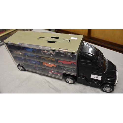 691 - Hot Wheels Collectors Cars & Carry Case Truck (28 Hot Wheels)