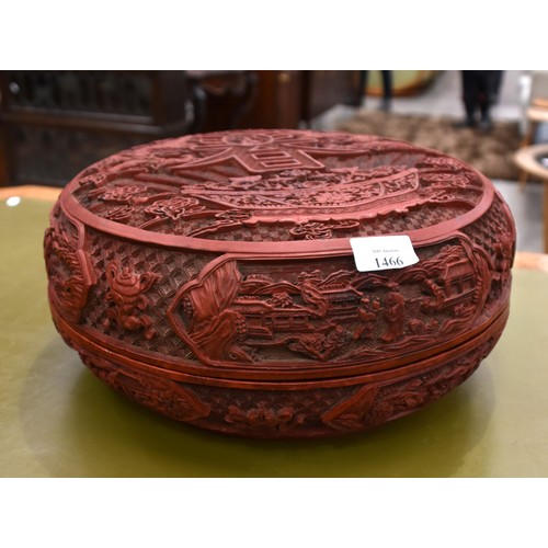 1466 - Large Circular Chinese Cinnabar Box 37cm in Diameter