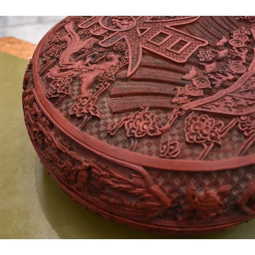 1466 - Large Circular Chinese Cinnabar Box 37cm in Diameter