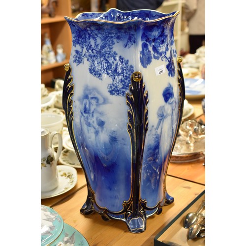 1381 - Large Blue & White Doulton Burslem Stick Stand 60cm tall