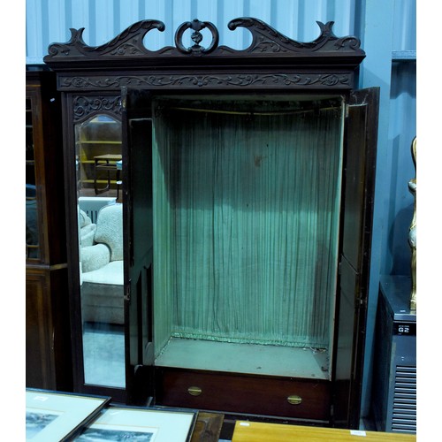 3019 - Heavily Carved Victorian Walnut Double Mirror Door Wardrobe.