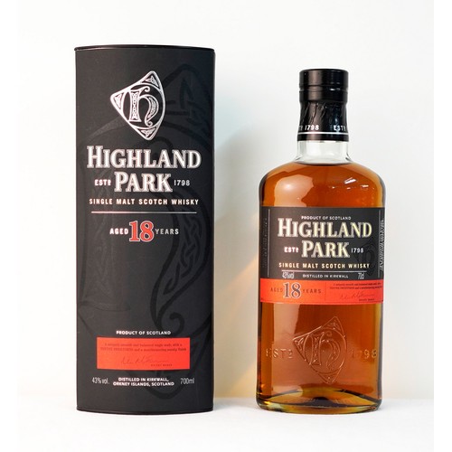 303 - Boxed Bottle of Highland Park 18 Year Old Single Malt Scotch  Whisky (signed label).