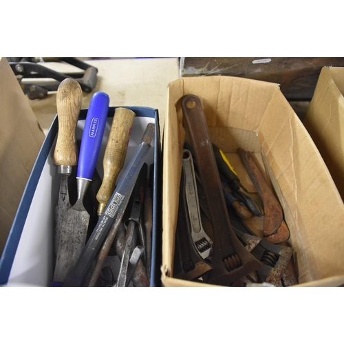 1095 - 2 Boxes - Chisels, Adjustable Wrenches, etc