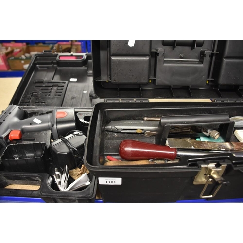 1101 - 14.4v Cordless Drill, Tool Box & Contents