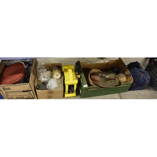 1125 - Bag Of Bowls, Sanding Discs, Extension Cables , Vintage Paraffin Heater, etc