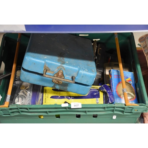 1127 - Box - Sander, Rivet Gun, Hand Tools, etc