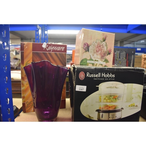 1167 - Sundae Dishes, Teapot, Food Steamer & Glass Vase