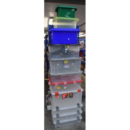 1203 - 11 Assorted Plastic Storage Boxes with Lids