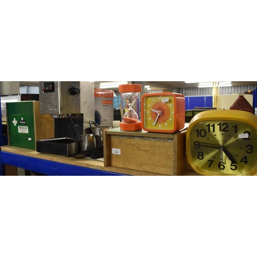 1212 - 2 First Aid Boxes, Coffee Machine, Vintage Clocks, etc