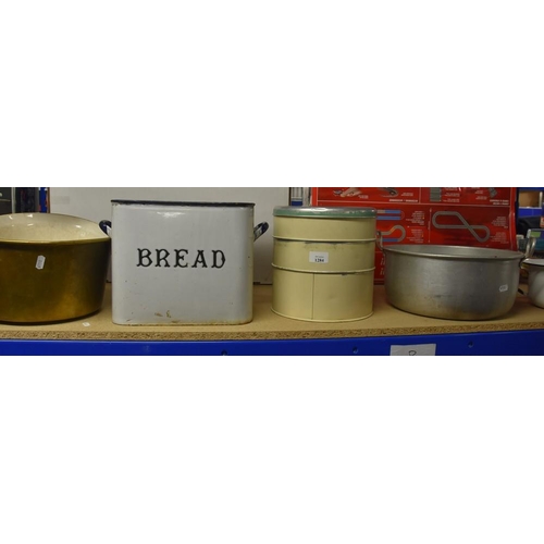 1284 - Assorted Jelly Pans, Enamel Bread Bin, Tala Cake Tin