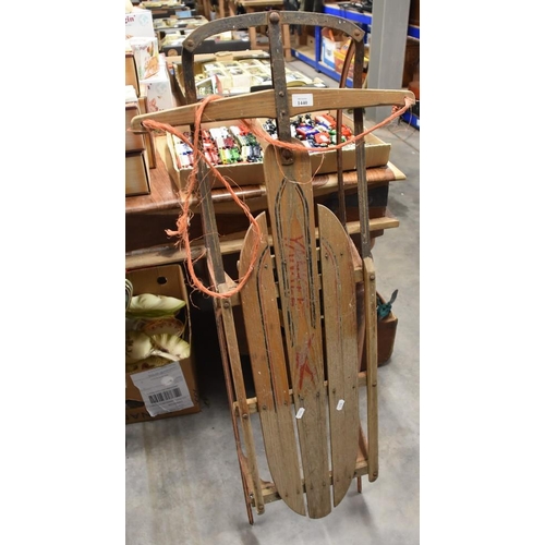 1440 - Vintage Metal & Wooden Sledge