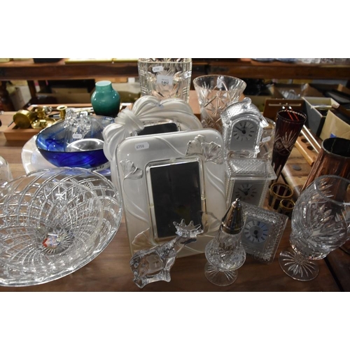 1462 - Large Collection Of Crystal Vases, Bowls, Glass Picture Frames ,Glass Carriage Clocks, etc