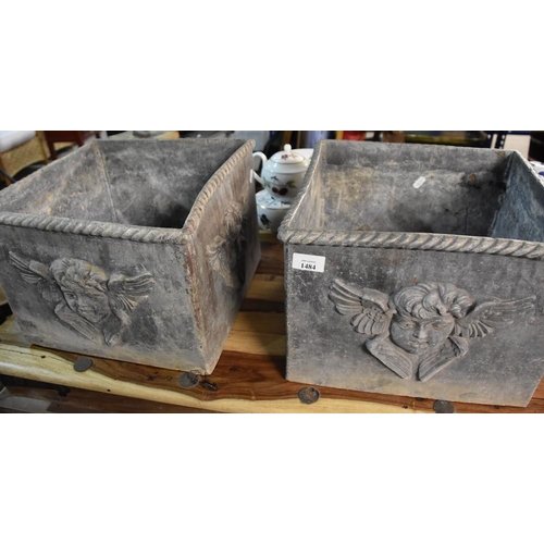 1484 - Pair Of Antique Lead Planters Decorated With Cherubs measuring 36cm x 36cm x 26cm