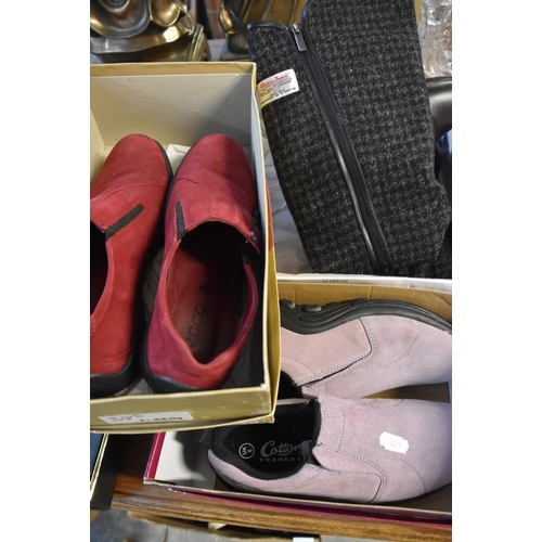 1556 - 3 Boxes Ladies Shoes - Harris Tweed Boots - Size 6/Ecco Shoes Size 39/Cotton Traders Walking Shoes S... 