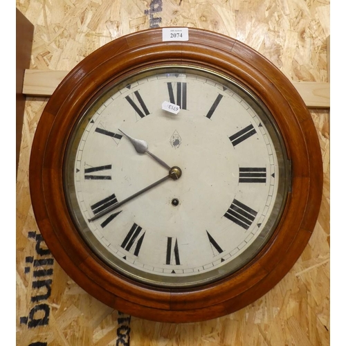 2074 - Antique Circular Wall Clock, painted dial with Roman Numerals.