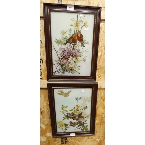 2075 - Pair of Painted Glass Panels featuring Song Birds.