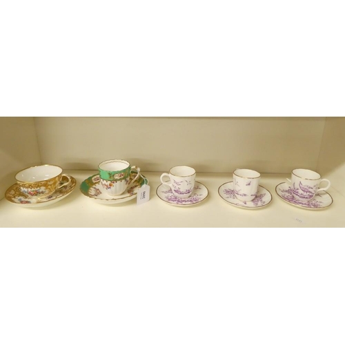 2090 - Five Antique Cabinet Cups & Saucers - Royal Worcester & Others.