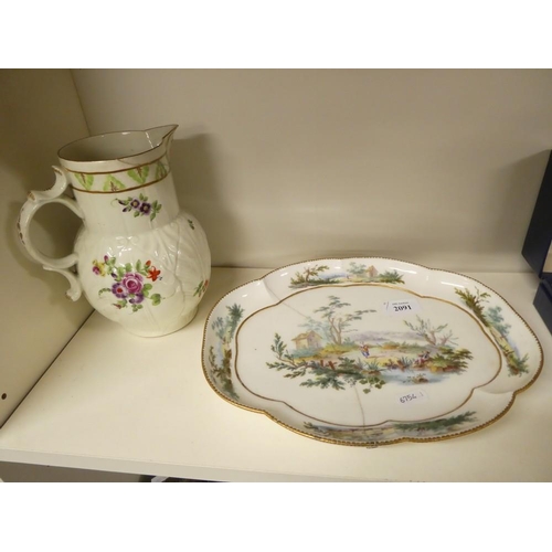 2091 - Georgian Antique Worcester Jug & Painted Antique Sevres Plate.