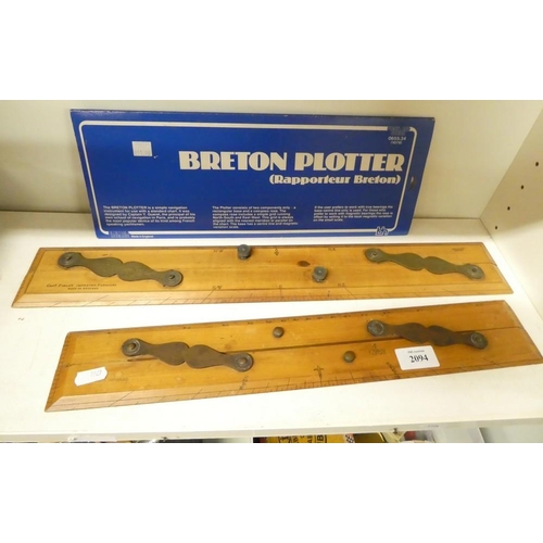 2094 - Three Parallel Cartographers Rulers, two wooden with Military Broad Arrow Marks.