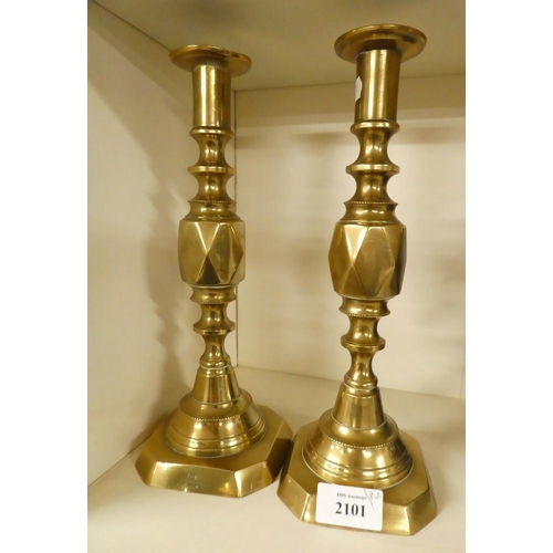 2101 - Pair of Brass Diamond Princess Candlesticks.