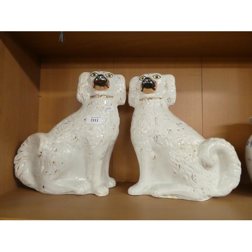 2111 - Pair of Staffordshire Pottery Mantel Dogs.