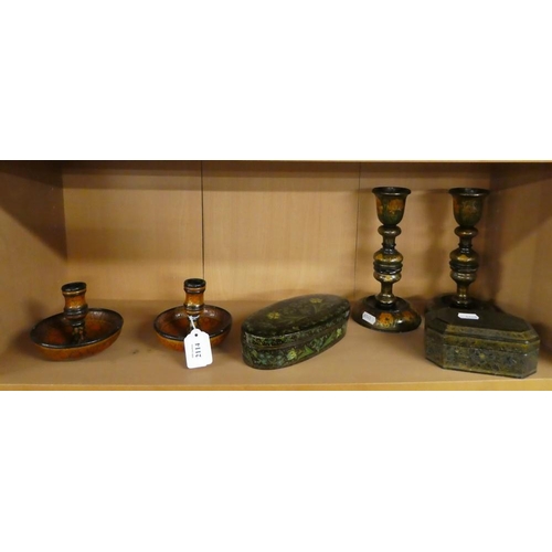 2114 - Two Pairs of Lacquered Candlesticks, Boxes etc.