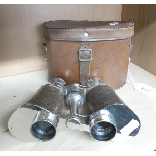 2131 - Chrome Plated Binoculars in Leather Case.