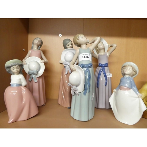 2136 - Four Lladro & Two Nao Porcelain Figures.