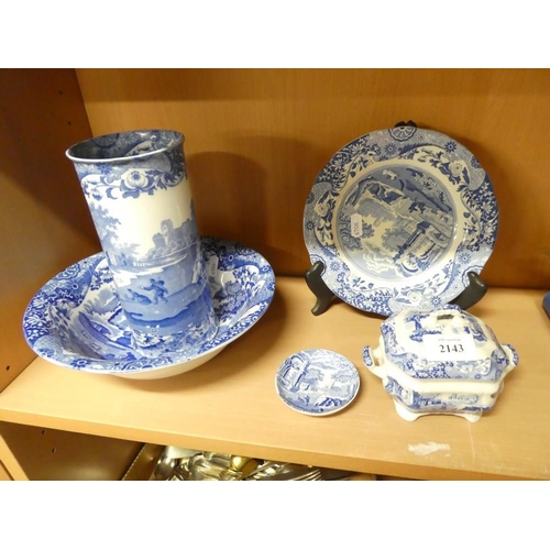 2143 - Spode Blue Italian Vase, Bowl, Plate etc.